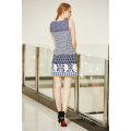 Round Neck Sleeveless Summer Ponte Dress with Border Printing in Multi Patterns